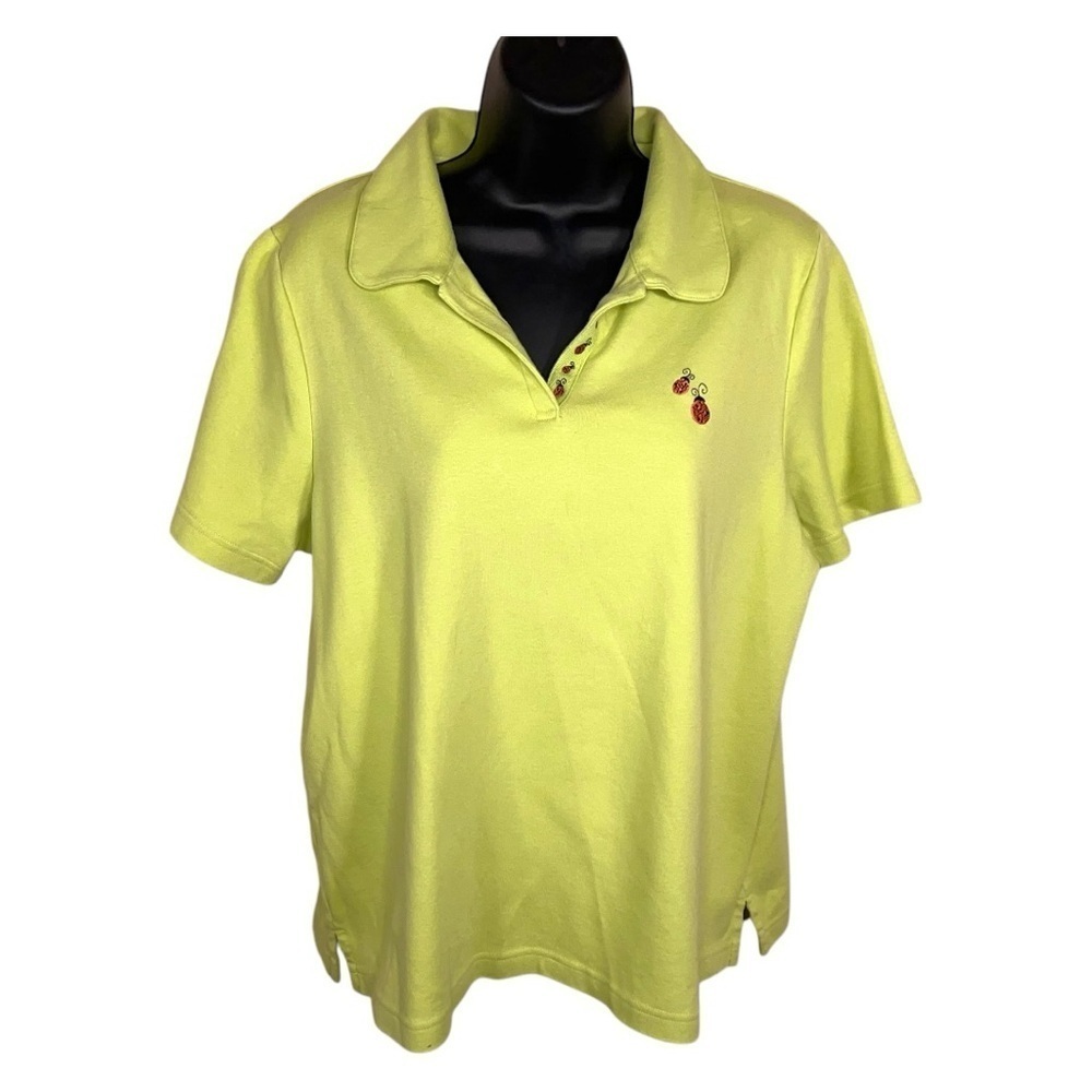 Vintage 0x 14w CJ Banks Green Short Sleeve Polo Shirt Ladybug Accent Casual